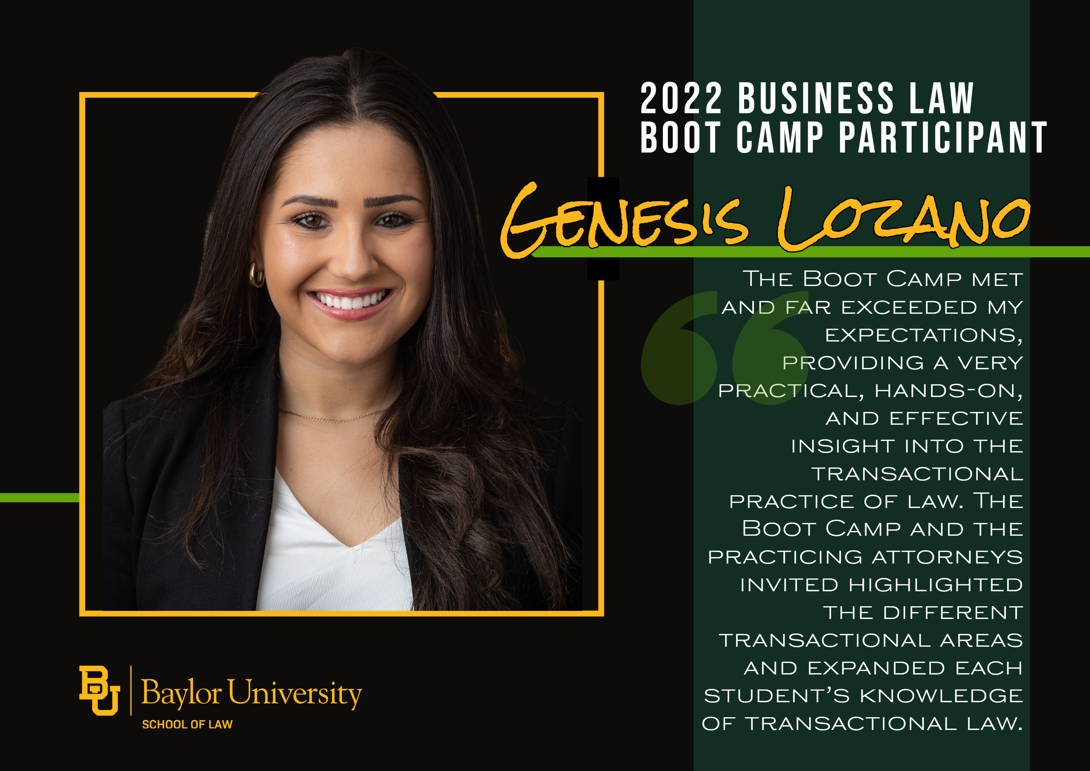 Student Perspective on the Business Law Boot Camp: Genesis Lozano | Law |  Baylor University